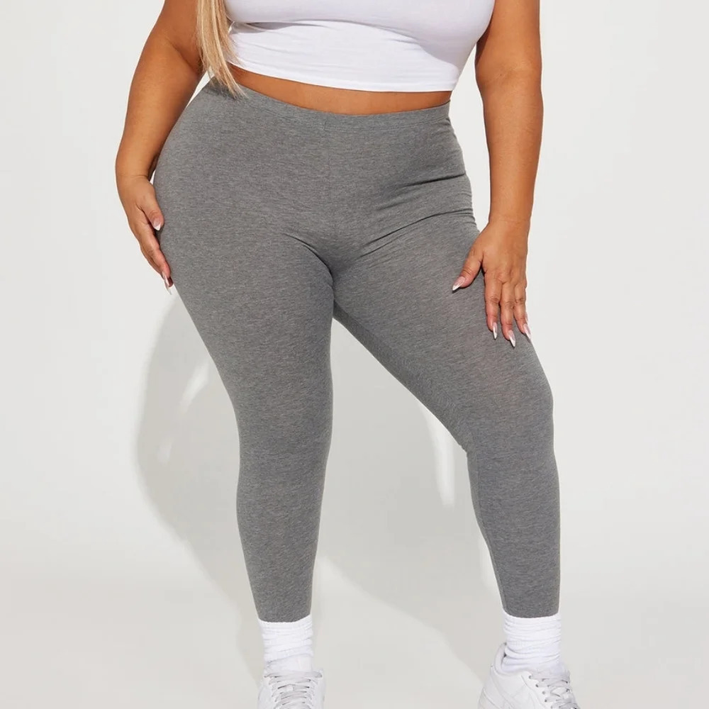 Active Basic Women's Plain Cotton Leggings (Size 1XL, Heather Gray)